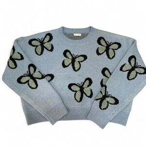 Debut Light Blue Butterfly Knit Sweater, Women's Size S — Cottagecore Style
